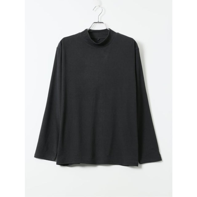 【大きいサイズ】KAITEKI+ Tシャツ メンズ 長袖 ストレッチ 起毛 ハイネック フラッフィースムース （黒）