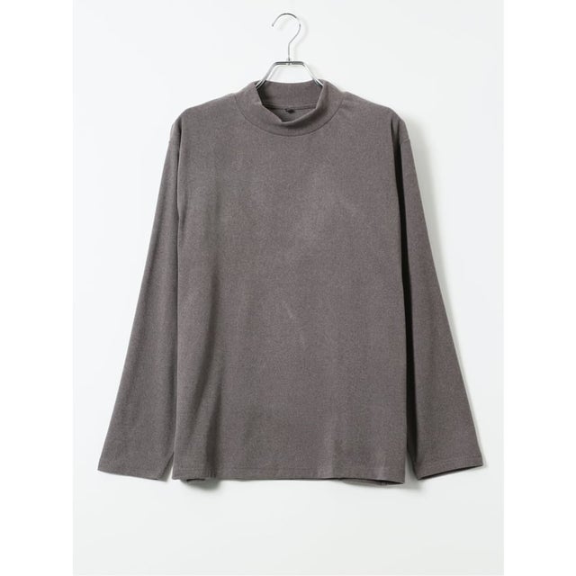 【大きいサイズ】KAITEKI+ Tシャツ メンズ 長袖 ストレッチ 起毛 ハイネック フラッフィースムース （グレー）