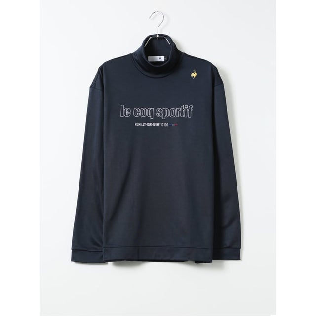 【大きいサイズ】ルコックスポルティフ ゴルフ Tシャツ メンズ 長袖 ハイネック ストレッチ 裏起毛 保温 UV 吸汗速乾 モーション3D （紺）