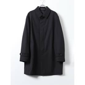 【大きいサイズ】コート メンズ ビジネス ストレッチ 撥水 ボンディング ステンカラー レイヤード 比翼 4ボタン ミドル ツイル （黒）