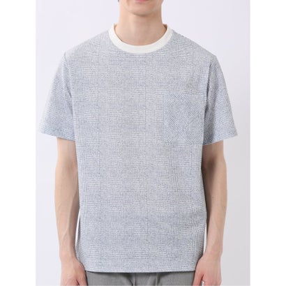 エムエフエディトリアル m.f.editorial ストレッチ チェック プリント クルーネック 半袖 Tシャツ （紺）｜詳細画像