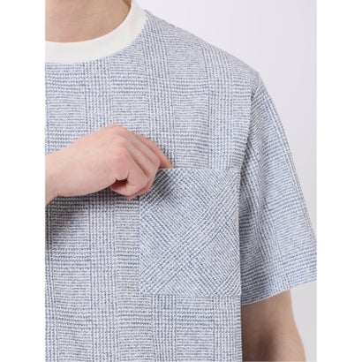 エムエフエディトリアル m.f.editorial ストレッチ チェック プリント クルーネック 半袖 Tシャツ （紺）｜詳細画像