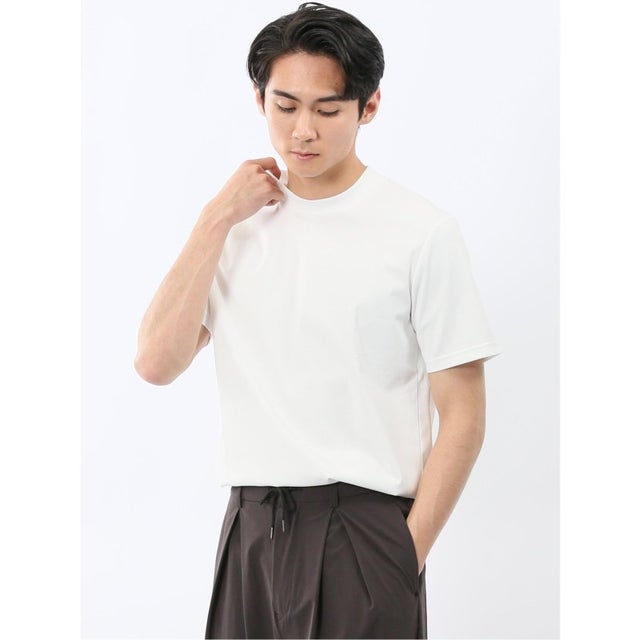 【DRESS T-SHIRT】シルケットスムス スロープネック 半袖 Tシャツ （白）