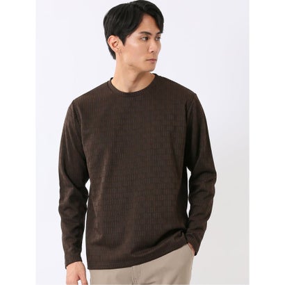 Tシャツ メンズ 長袖 ストレッチ クルーネック 幾何学 リンクス ジャガード （白）｜詳細画像