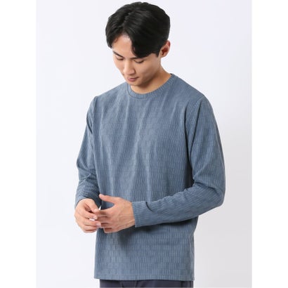 Tシャツ メンズ 長袖 ストレッチ クルーネック 幾何学 リンクス ジャガード （こげ茶）｜詳細画像
