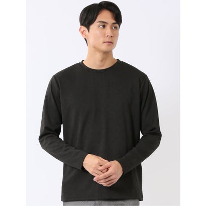 Tシャツ メンズ 長袖 ストレッチ クルーネック 幾何学 リンクス ジャガード （こげ茶）｜詳細画像