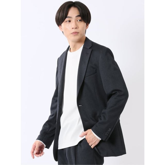 【ストレッチ ウォッシャブル】 ジャケット ブレザー メンズ ビジネス ストレッチ ウォッシャブル スリム 2ボタン テーラード 紺 ウール混 （紺）