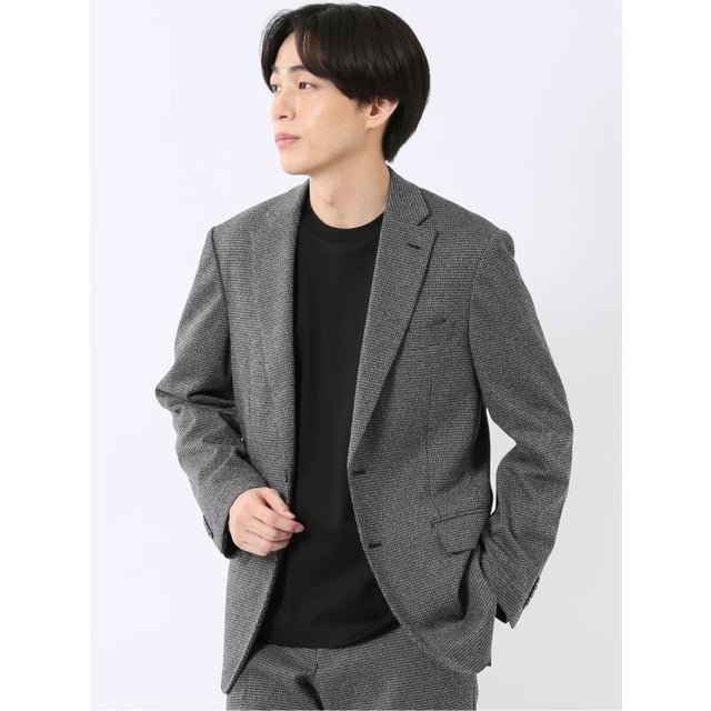 【ストレッチ ウォッシャブル】 ジャケット ブレザー メンズ ビジネス ストレッチ ウォッシャブル スリム 2ボタン テーラード 紺 ウール混 （紺）