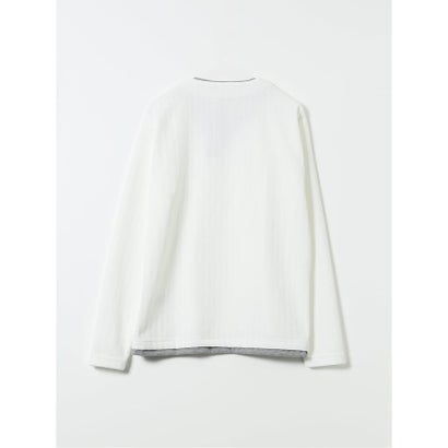 Tシャツ メンズ 長袖 ストレッチ キーネック フェイクレイヤード リンクス ジャガード （黒）｜詳細画像