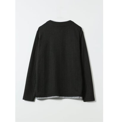 Tシャツ メンズ 長袖 ストレッチ キーネック フェイクレイヤード リンクス ジャガード （白）｜詳細画像