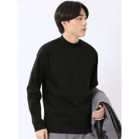 Tシャツ メンズ 長袖 ストレッチ UV 綿 コットン 無地 シルケット スムス モックネック ドレスT （黒）