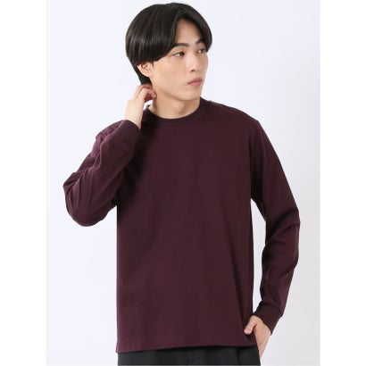 エムエフエディトリアル m.f.editorial Tシャツ メンズ 長袖 ストレッチ UV 綿 コットン 無地 シルケット スムス スロープネック ドレスT （ワイン）｜詳細画像