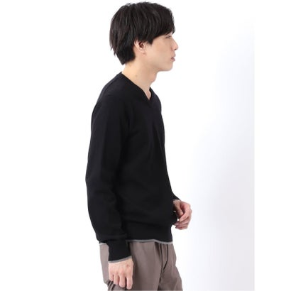 ニット プルオーバー メンズ 長袖 ストレッチ ハンドウォッシャブル Vネック セーター ウール混 （黒）｜詳細画像