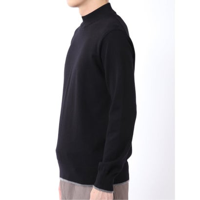ニット プルオーバー メンズ 長袖 ストレッチ ハンドウォッシャブル モックネック セーター ウール混 （こげ茶）｜詳細画像