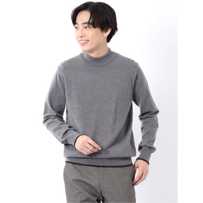 ニット プルオーバー メンズ 長袖 ストレッチ ハンドウォッシャブル モックネック セーター ウール混 （こげ茶）｜詳細画像
