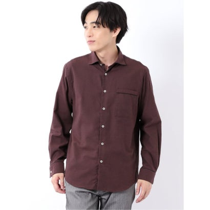 シャツ メンズ 長袖 起毛 フランネル 綿 コットン ワイドカラー 無地 パイピング （グレー）｜詳細画像