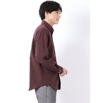 シャツ メンズ 長袖 起毛 フランネル 綿 コットン ワイドカラー 無地 パイピング （黒）｜詳細画像