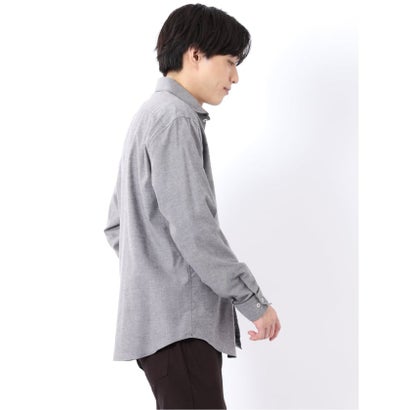 シャツ メンズ 長袖 起毛 フランネル 綿 コットン ワイドカラー 無地 パイピング （サックス）｜詳細画像