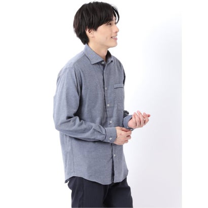 シャツ メンズ 長袖 起毛 フランネル 綿 コットン ワイドカラー 無地 パイピング （ワイン）｜詳細画像