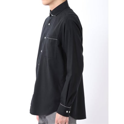 シャツ メンズ 長袖 起毛 フランネル 綿 コットン ワイドカラー 無地 パイピング （ワイン）｜詳細画像