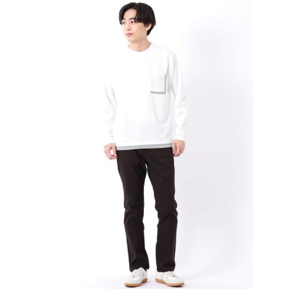 パンツ メンズ ストレッチ 裏起毛 スリム 5ポケット テーパード シャークスキン クロスストレッチ + ウォーム （茶）｜詳細画像