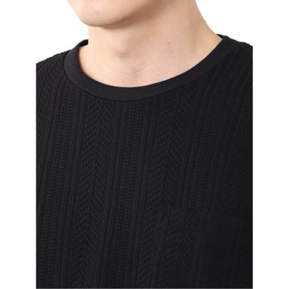 Tシャツ メンズ 長袖 ストレッチ クルーネック フェイクレイヤード 胸ポケット ニット風 ジャガード （白）｜詳細画像