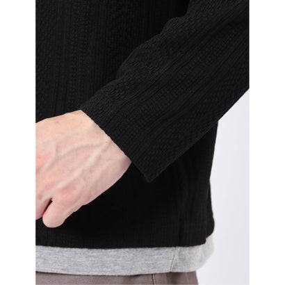 Tシャツ メンズ 長袖 ストレッチ クルーネック フェイクレイヤード 胸ポケット ニット風 ジャガード （白）｜詳細画像