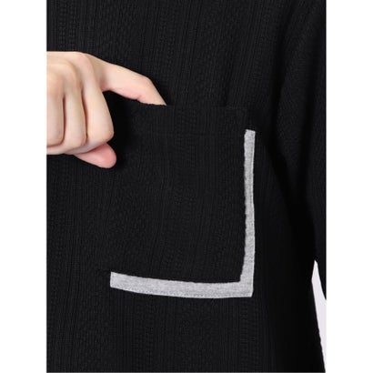 Tシャツ メンズ 長袖 ストレッチ クルーネック フェイクレイヤード 胸ポケット ニット風 ジャガード （白）｜詳細画像