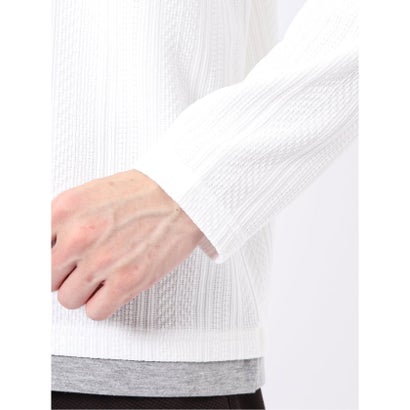 Tシャツ メンズ 長袖 ストレッチ クルーネック フェイクレイヤード 胸ポケット ニット風 ジャガード （黒）｜詳細画像