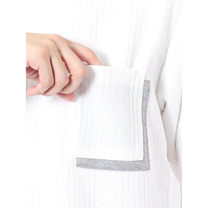 Tシャツ メンズ 長袖 ストレッチ クルーネック フェイクレイヤード 胸ポケット ニット風 ジャガード （黒）｜詳細画像