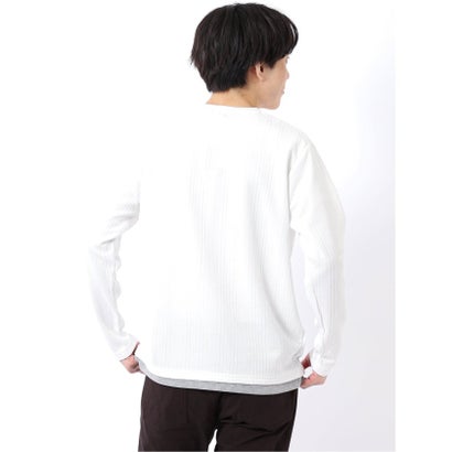 Tシャツ メンズ 長袖 ストレッチ クルーネック フェイクレイヤード 胸ポケット ニット風 ジャガード （黒）｜詳細画像