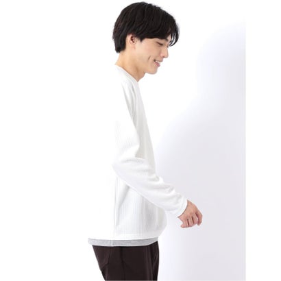 Tシャツ メンズ 長袖 ストレッチ クルーネック フェイクレイヤード 胸ポケット ニット風 ジャガード （黒）｜詳細画像