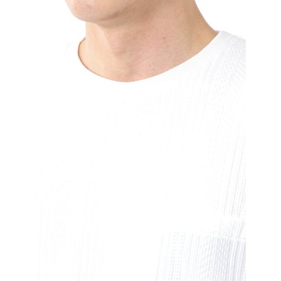 Tシャツ メンズ 長袖 ストレッチ クルーネック フェイクレイヤード 胸ポケット ニット風 ジャガード （黒）｜詳細画像