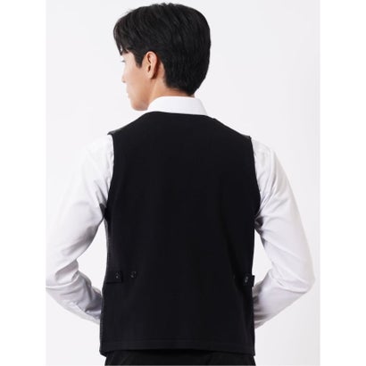 ニット ジレ ベスト メンズ ストレッチ ハンドウォッシャブル 前開き ウール混 グレンチェック （紺）｜詳細画像