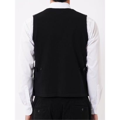 ニット ジレ ベスト メンズ ストレッチ ハンドウォッシャブル 前開き ウール混 グレンチェック （紺）｜詳細画像