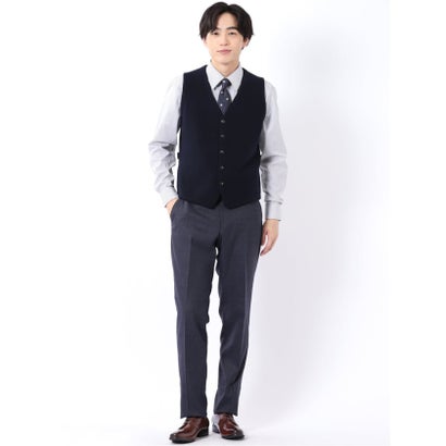 エムエフエディトリアル m.f.editorial ニット ジレ ベスト メンズ ストレッチ ハンドウォッシャブル 前開き ウール混 グレンチェック （グレー）｜詳細画像