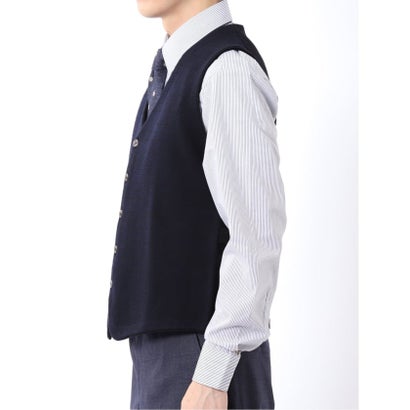 エムエフエディトリアル m.f.editorial ニット ジレ ベスト メンズ ストレッチ ハンドウォッシャブル 前開き ウール混 グレンチェック （グレー）｜詳細画像