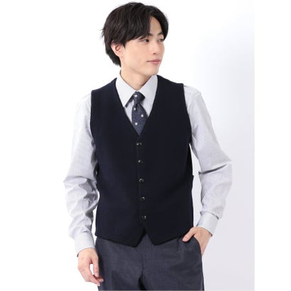 エムエフエディトリアル m.f.editorial ニット ジレ ベスト メンズ ストレッチ ハンドウォッシャブル 前開き ウール混 グレンチェック （グレー）｜詳細画像