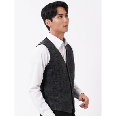 エムエフエディトリアル m.f.editorial ニット ジレ ベスト メンズ ストレッチ ハンドウォッシャブル 前開き ウール混 グレンチェック （グレー）｜詳細画像