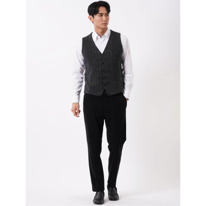 エムエフエディトリアル m.f.editorial ニット ジレ ベスト メンズ ストレッチ ハンドウォッシャブル 前開き ウール混 グレンチェック （グレー）｜詳細画像