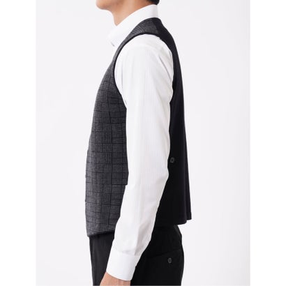 エムエフエディトリアル m.f.editorial ニット ジレ ベスト メンズ ストレッチ ハンドウォッシャブル 前開き ウール混 グレンチェック （グレー）｜詳細画像
