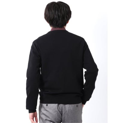 ニット カーディガン メンズ 長袖 ストレッチ ハンドウォッシャブル Vネック セーター ウール混 前身 リンクス （黒）｜詳細画像