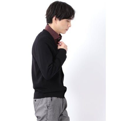 ニット カーディガン メンズ 長袖 ストレッチ ハンドウォッシャブル Vネック セーター ウール混 前身 リンクス （黒）｜詳細画像