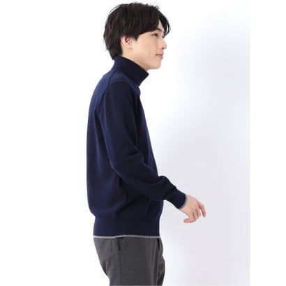 ニット プルオーバー メンズ 長袖 ストレッチ ハンドウォッシャブル タートルネック セーター ウール混 （紺）｜詳細画像