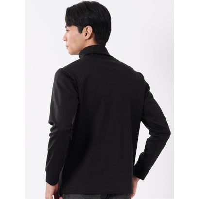Tシャツ メンズ 長袖 ストレッチ 抗菌防臭 UV 綿 コットン 無地 シルケット スムス タートルネック ドレスT （黒）｜詳細画像