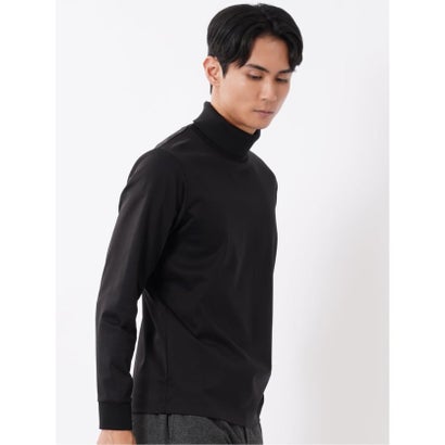 Tシャツ メンズ 長袖 ストレッチ 抗菌防臭 UV 綿 コットン 無地 シルケット スムス タートルネック ドレスT （黒）｜詳細画像