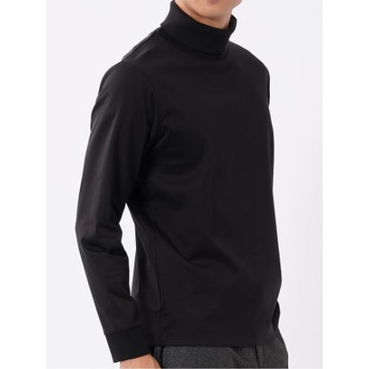 Tシャツ メンズ 長袖 ストレッチ 抗菌防臭 UV 綿 コットン 無地 シルケット スムス タートルネック ドレスT （黒）｜詳細画像