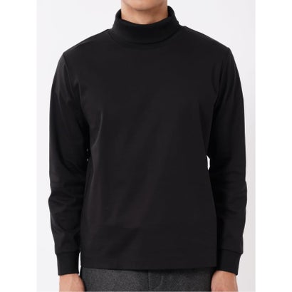 Tシャツ メンズ 長袖 ストレッチ 抗菌防臭 UV 綿 コットン 無地 シルケット スムス タートルネック ドレスT （黒）｜詳細画像