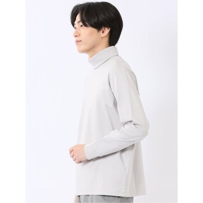 Tシャツ メンズ 長袖 ストレッチ 抗菌防臭 UV 綿 コットン 無地 シルケット スムス タートルネック ドレスT （ライトグレー）｜詳細画像