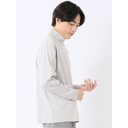 Tシャツ メンズ 長袖 ストレッチ 抗菌防臭 UV 綿 コットン 無地 シルケット スムス タートルネック ドレスT （ライトグレー）｜詳細画像